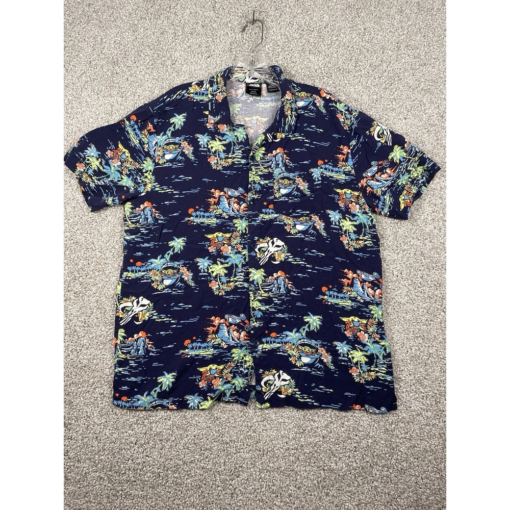 Disney Star Wars Mandalorian Grogu Hawaiian Shirt Mens Baby Yoda Tropical Navy L
